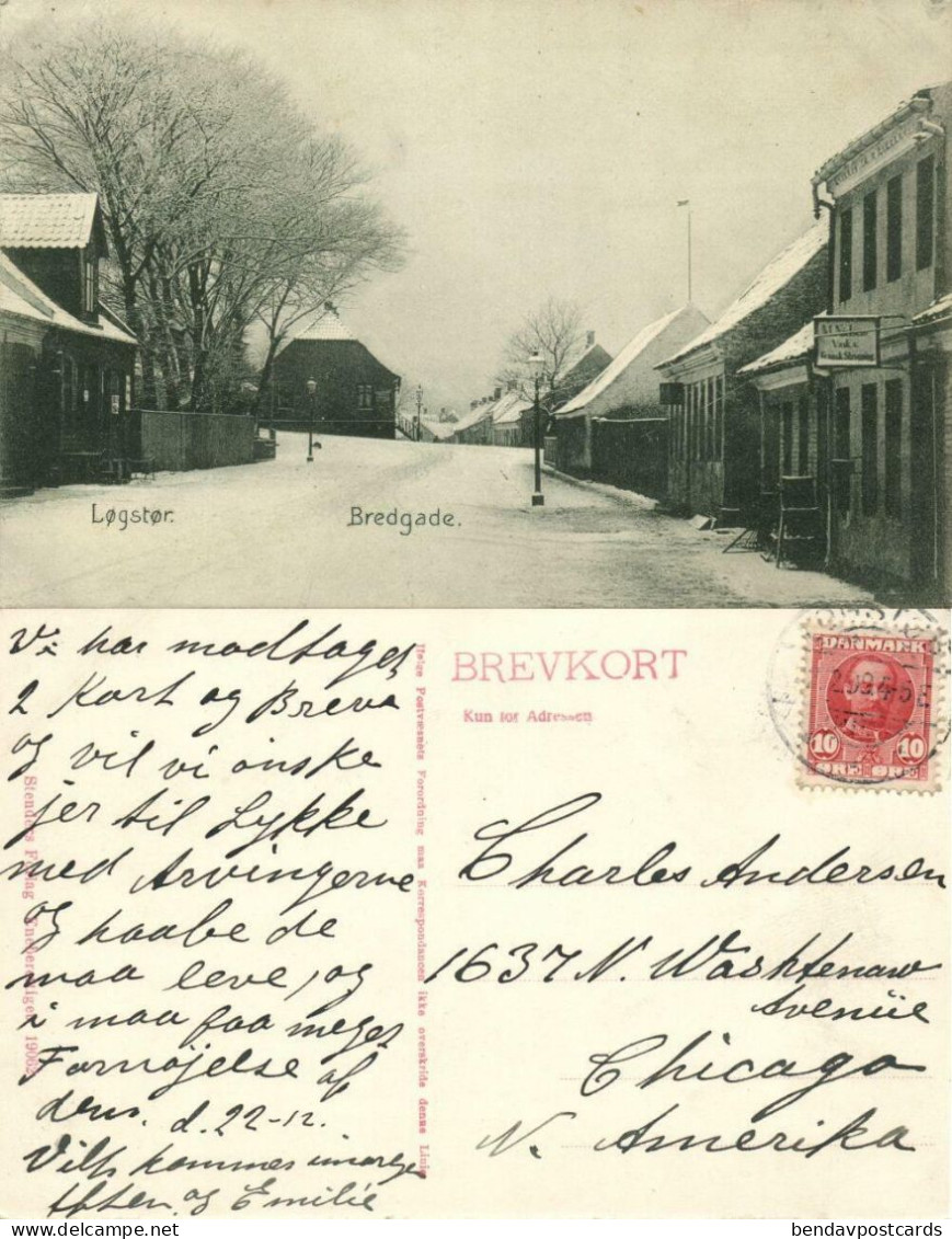 Denmark, LØGSTØR, Bredgade In Winter (1909) Postcard - Danemark