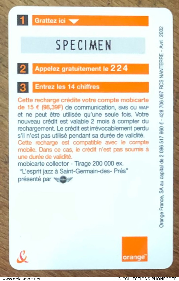 JAZZ ORANGE MOBICARTE SPÉCIMEN MBC MOBI GSM SCHEDA TARJETA PHONE CARD PREPAID PREPAYÉE CALLING CARTE TELECARTE - Per Cellulari (ricariche)