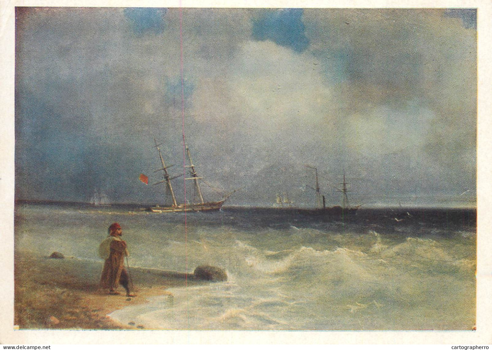 Navigation Sailing Vessels & Boats Themed Postcard Russia Painting Sail Ships Moored Rough Sea - Sailing Vessels