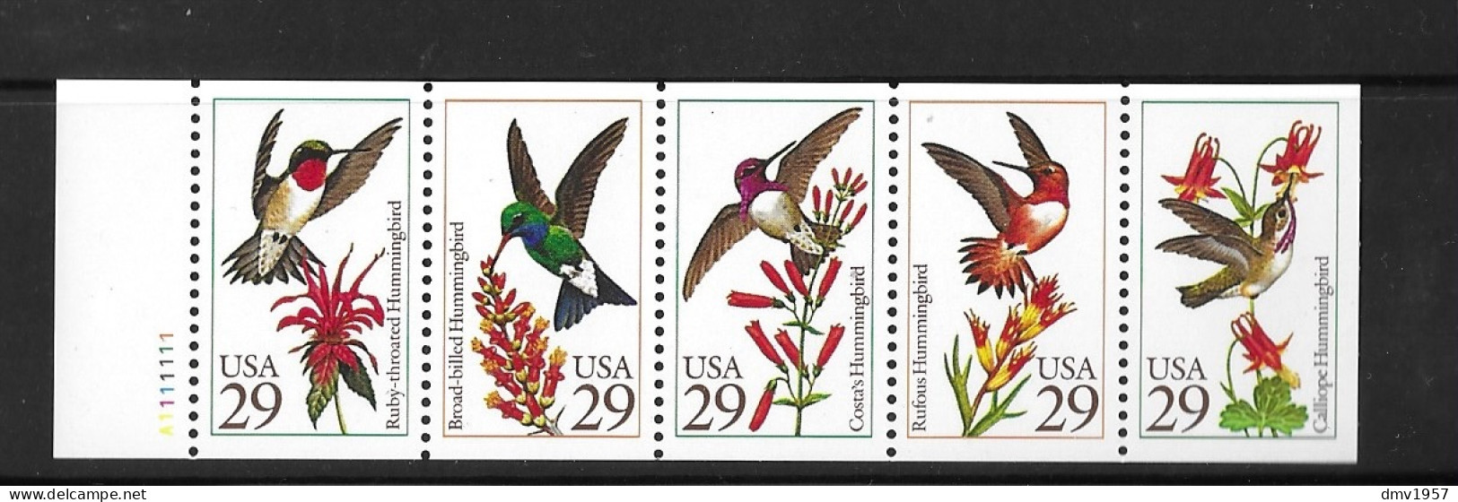 USA 1992 MNH Hummingbirds Sg 2672/6 Booklet Pane - Unused Stamps