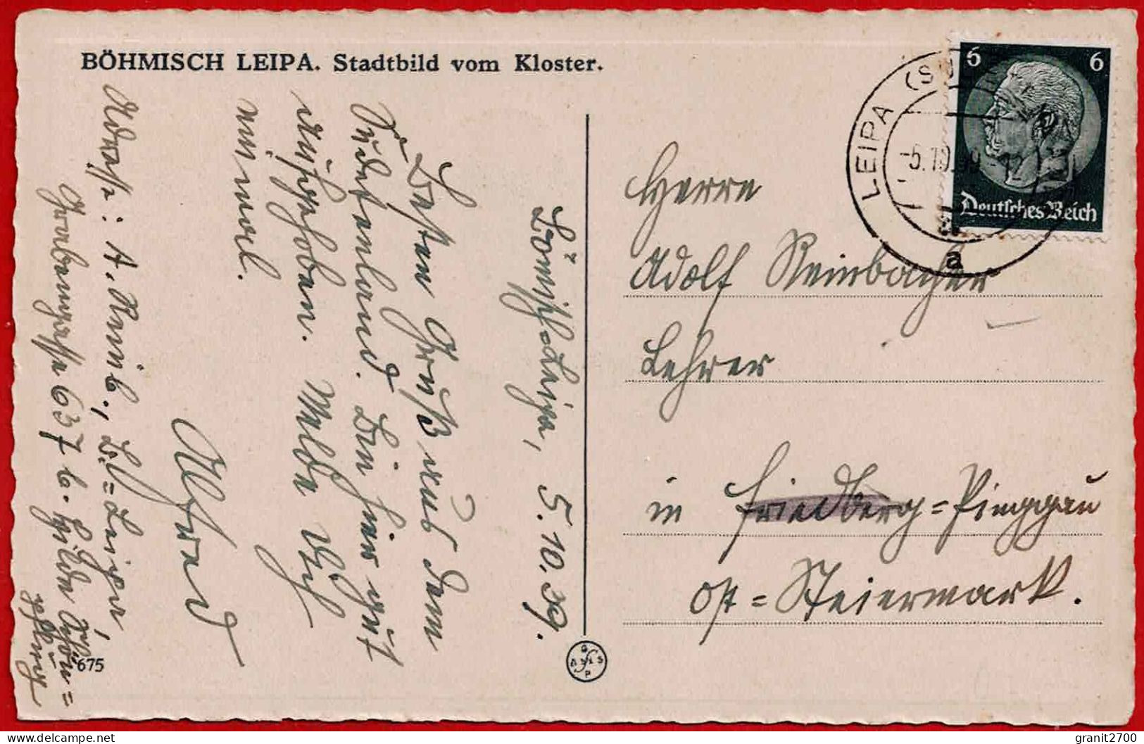 BÖHMISCH LEIPA. Stadtbild Vom Kloster. 1939 - Tsjechië