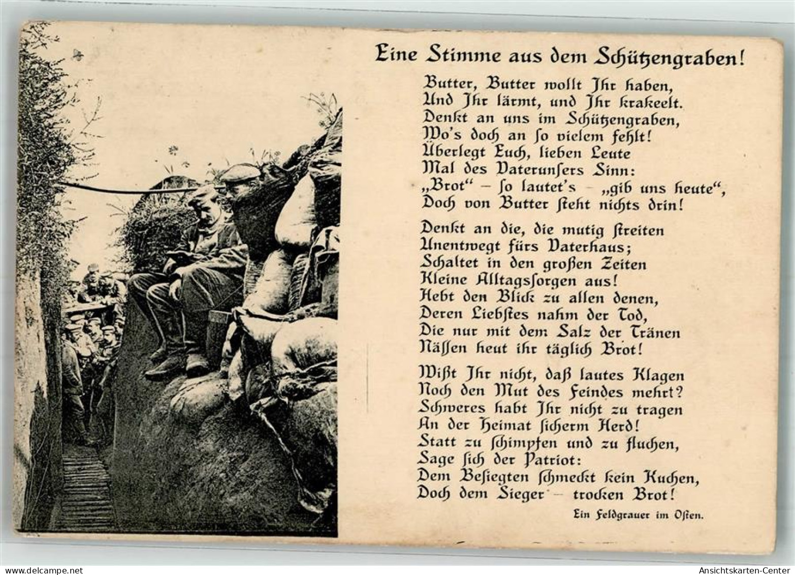 39803605 - Landser Liest Im Graben In Einem Buch Mit Dem Gedicht Eine Stimme Aus Dem Schuetzengraben! Reserve-Feldartil - War 1914-18