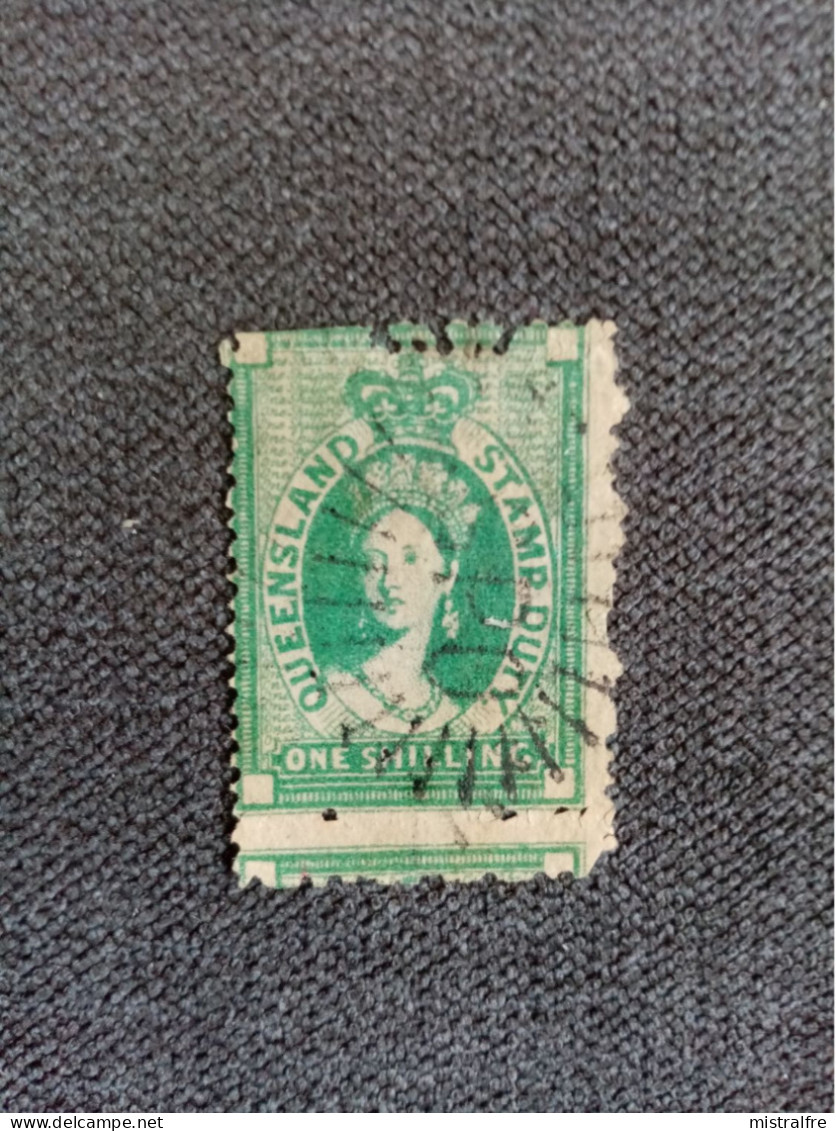 QUENNSLAND.1871. Timbre FISCAL/ Stamp DUTY.  Reine VICTORIA One Shilling. Variété Piquage Décalé . - Usati