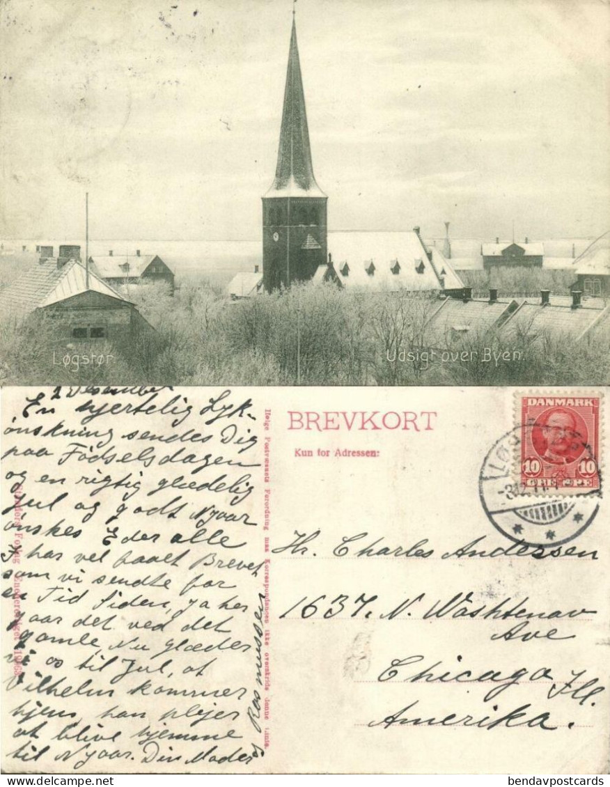 Denmark, LØGSTØR, Udsigt Over Byen, Church (1911) Postcard - Denmark