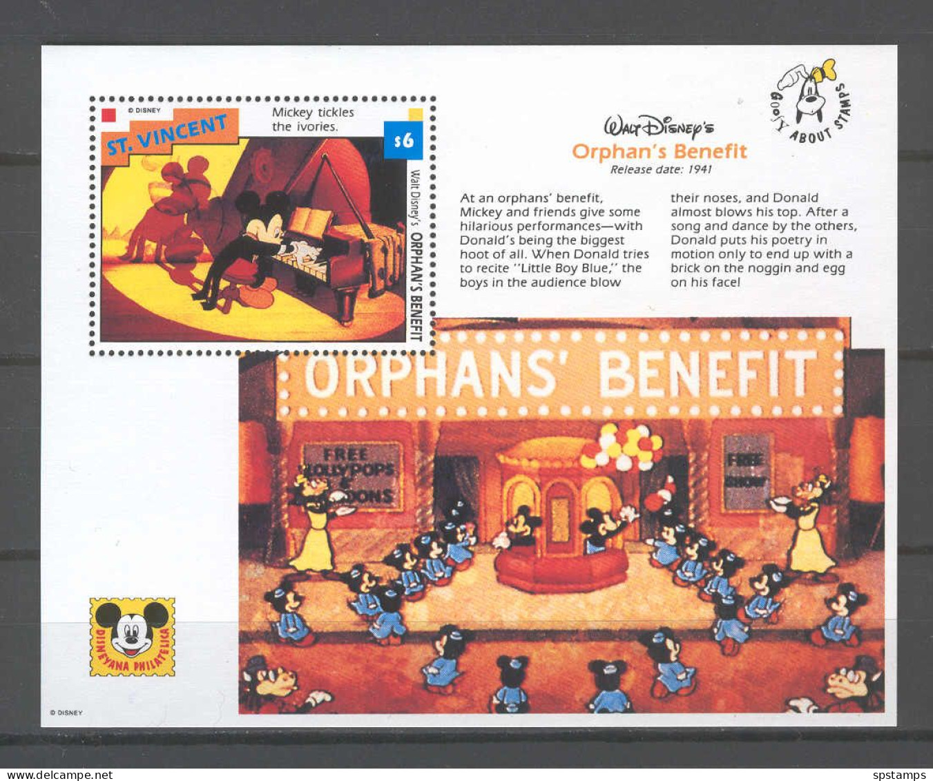 Disney St Vincent 1992 Orphan's Benefit MS #1 MNH - Disney