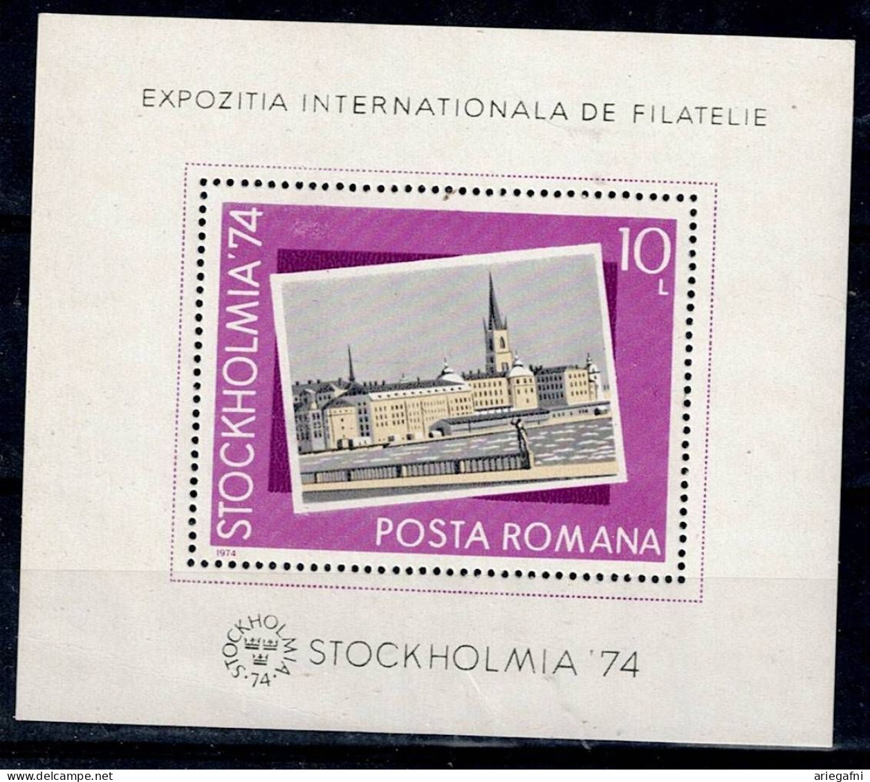 ROMANIA 1974 INTERNATIONAL STAMP EXHIBITION STOCKHOLMIA 74 MI No BLOCK 116 MNH VF!! - Blokken & Velletjes