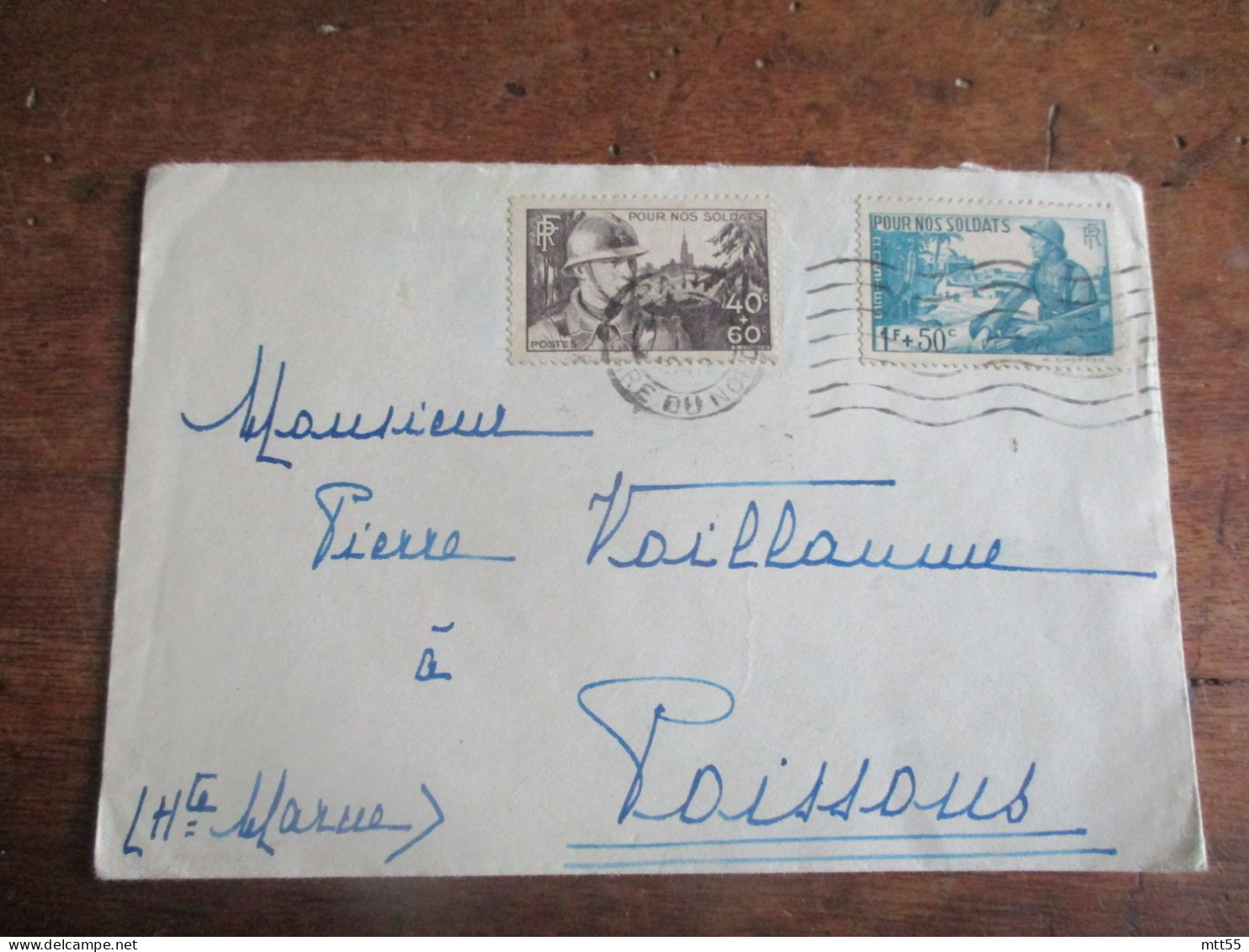 LETTRE TIMBRE POUR NOS SOLDATS LES 2 VALEURS  POUR POISSONS - Storia Postale