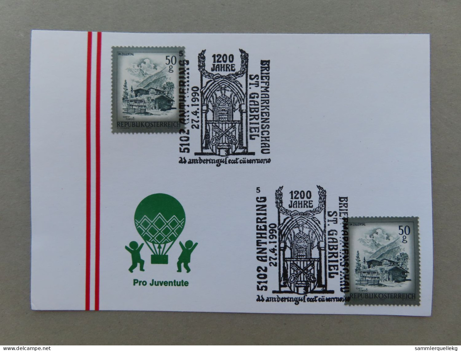Österreich Pro Juventute - Mit Sonderstempel 27. 4. 1990 Anthering, Briefmarkenschau St. Gabriel (Nr.1109) - Other & Unclassified