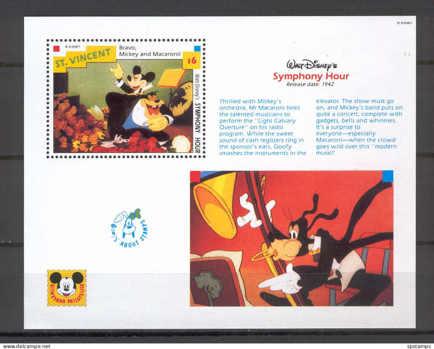 Disney St Vincent 1992 Symphony Hour MS #1 MNH - Disney