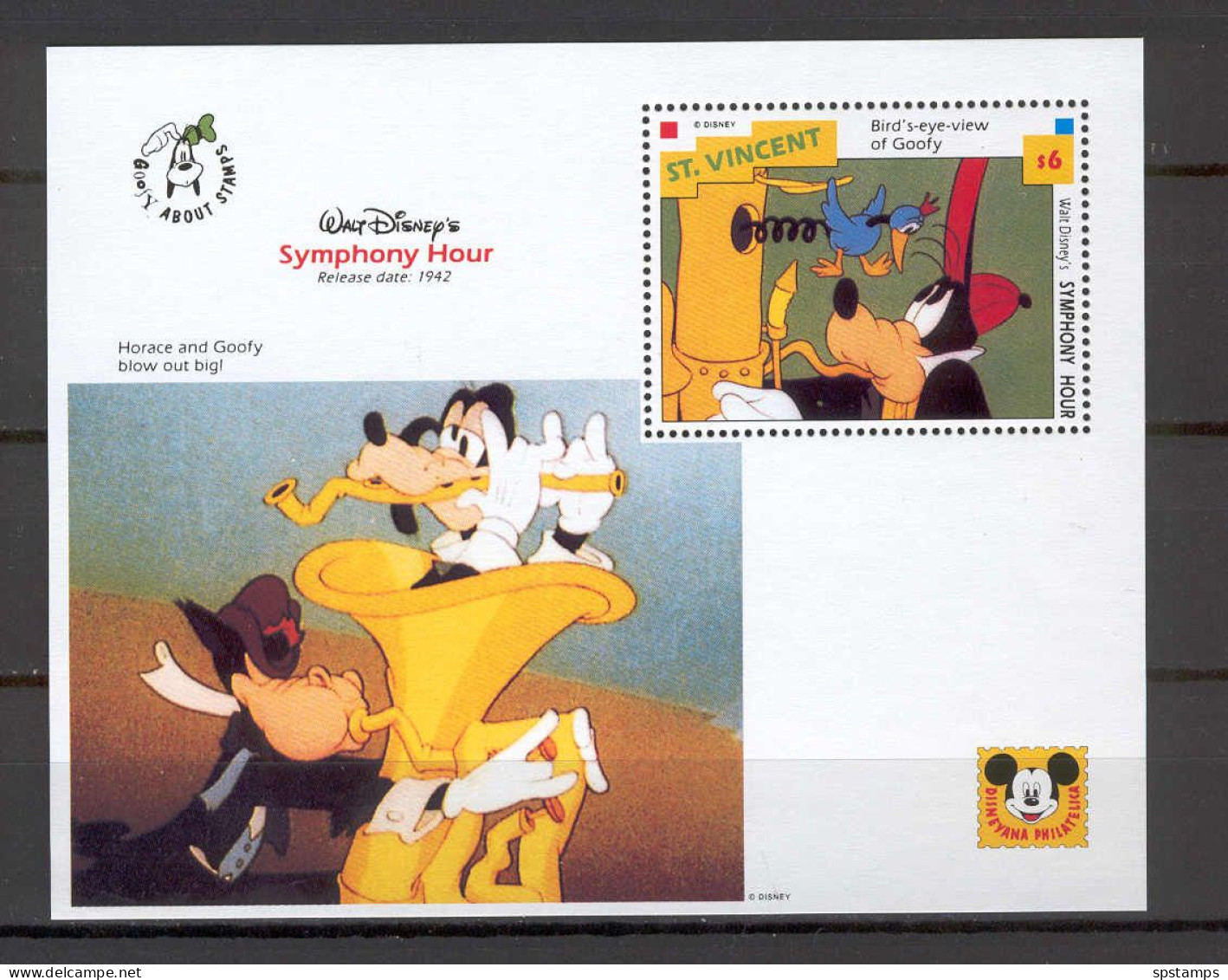 Disney St Vincent 1992 Symphony Hour MS #2 MNH - Disney