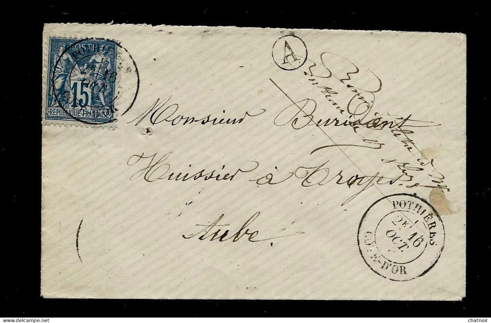 Envelop  15c Sage   Oblit  "POTHIERES   COTE D'OR " - 1877-1920: Periodo Semi Moderno