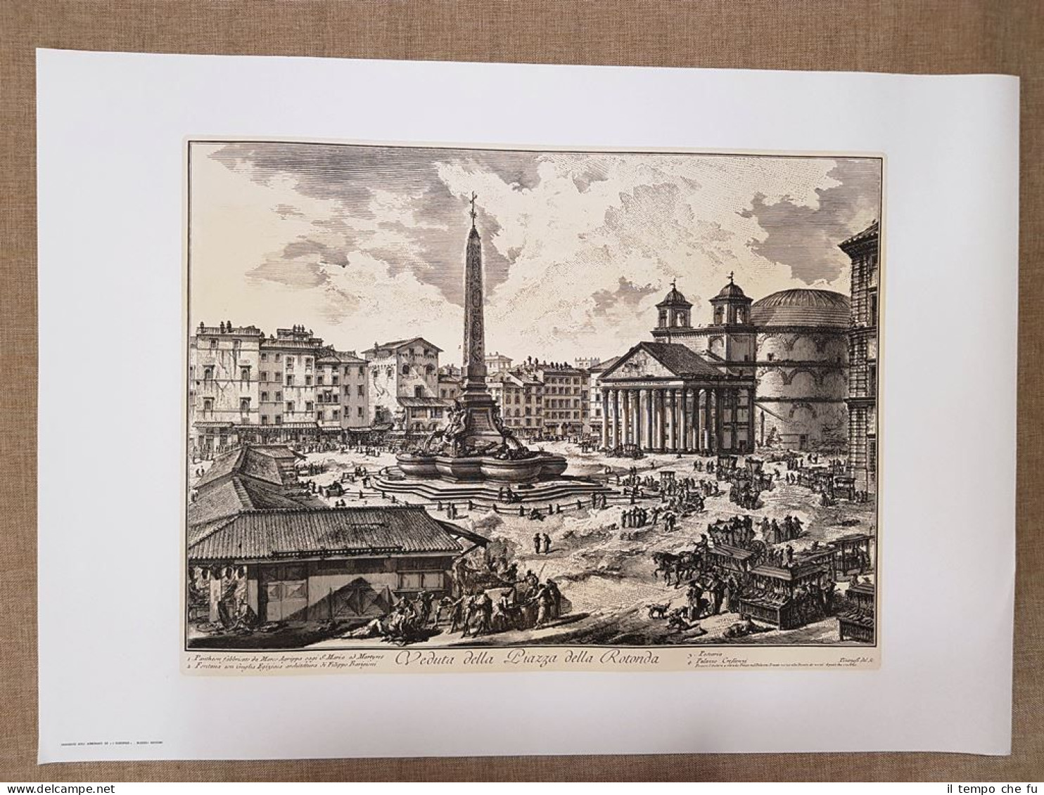 Roma Veduta Della Piazza Della Rotonda Grande Litografia Piranesi Cm 75x55 1970 - Sonstige & Ohne Zuordnung