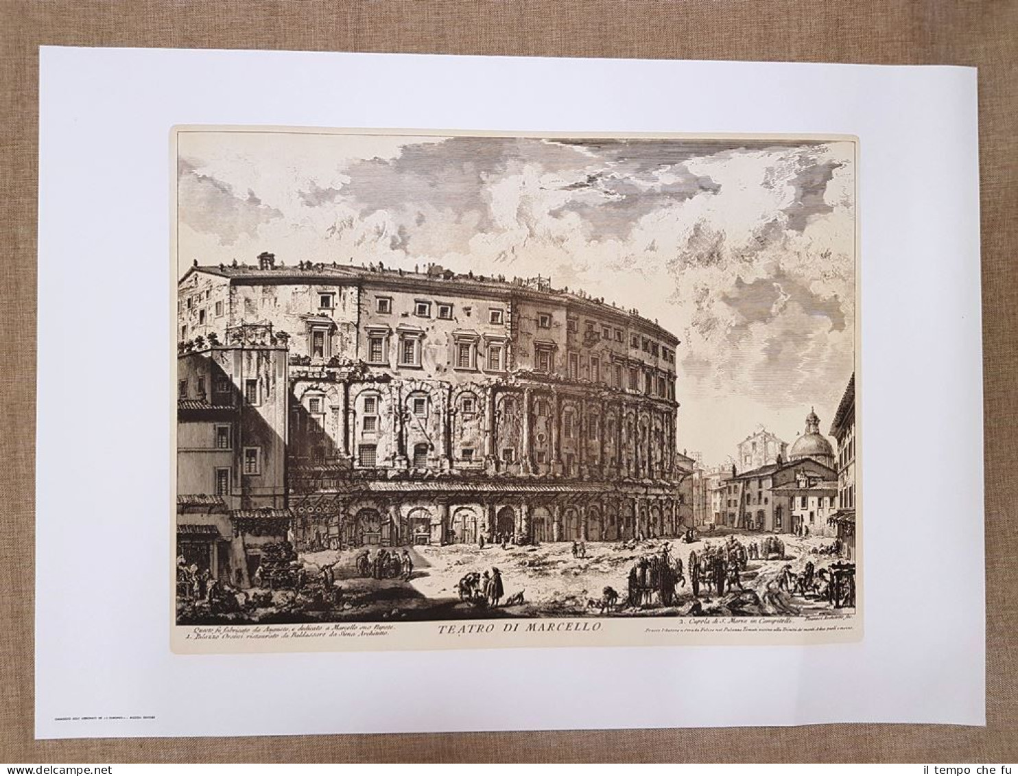 Roma Il Teatro Di Marcello Grande Litografia Giambattista Piranesi Cm 75x55 1970 - Autres & Non Classés