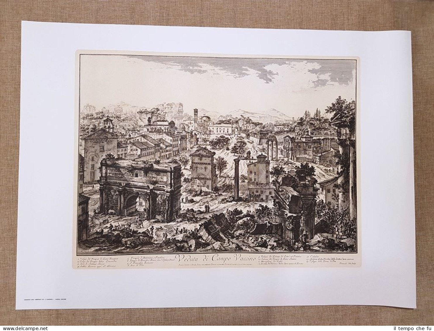 Roma Veduta Di Campo Vaccino Grande Litografia Giamb. Piranesi Cm 75 X 55 1970 - Otros & Sin Clasificación