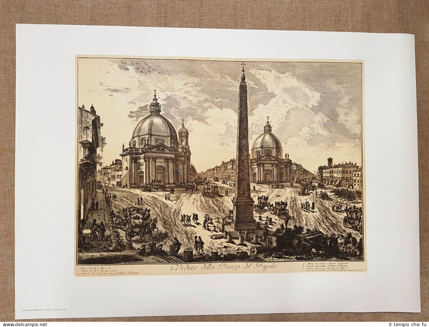 Roma Veduta Della Piazza Del Popolo Grande Litografia Piranesi Cm 75 X 55 1970 - Otros & Sin Clasificación