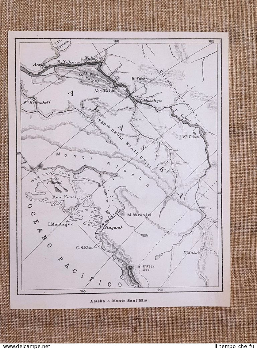 Carta Geografica O Mappa Del 1896 Alaska E Monte Sant'Elia - Mapas Geográficas