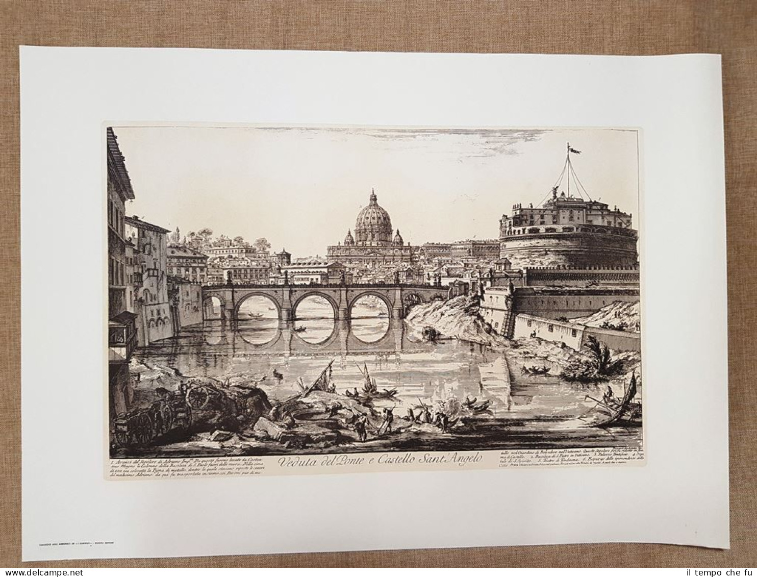 Roma Ponte E Castel Sant'Angelo Grande Litografia Giamb. Piranesi Cm 75x55 1970 - Other & Unclassified