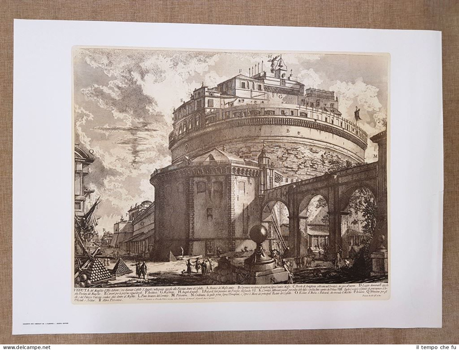 Roma Mausoleo D'Elio Adriano O Castel S.Angelo Litografia Piranesi Cm 75x55 1970 - Other & Unclassified