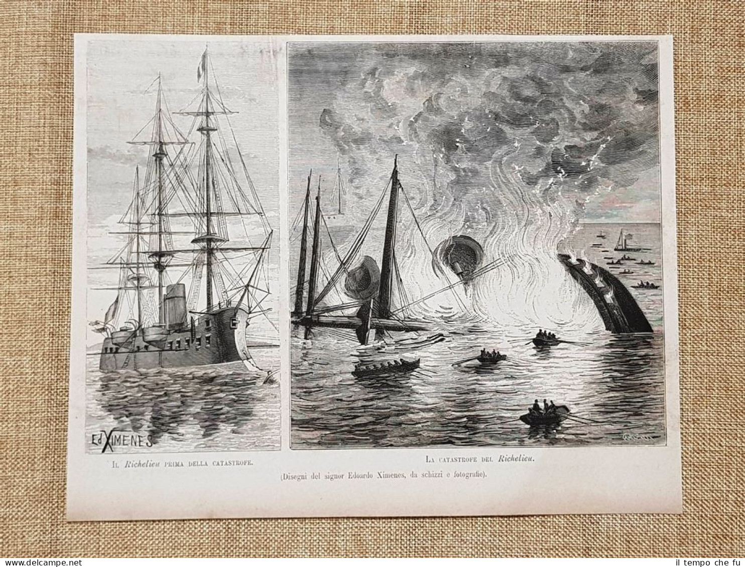 Catastrofe Della Nave Da Battaglia Richelieu Disegno Di Edoardo Ximenes Del 1881 - Ante 1900