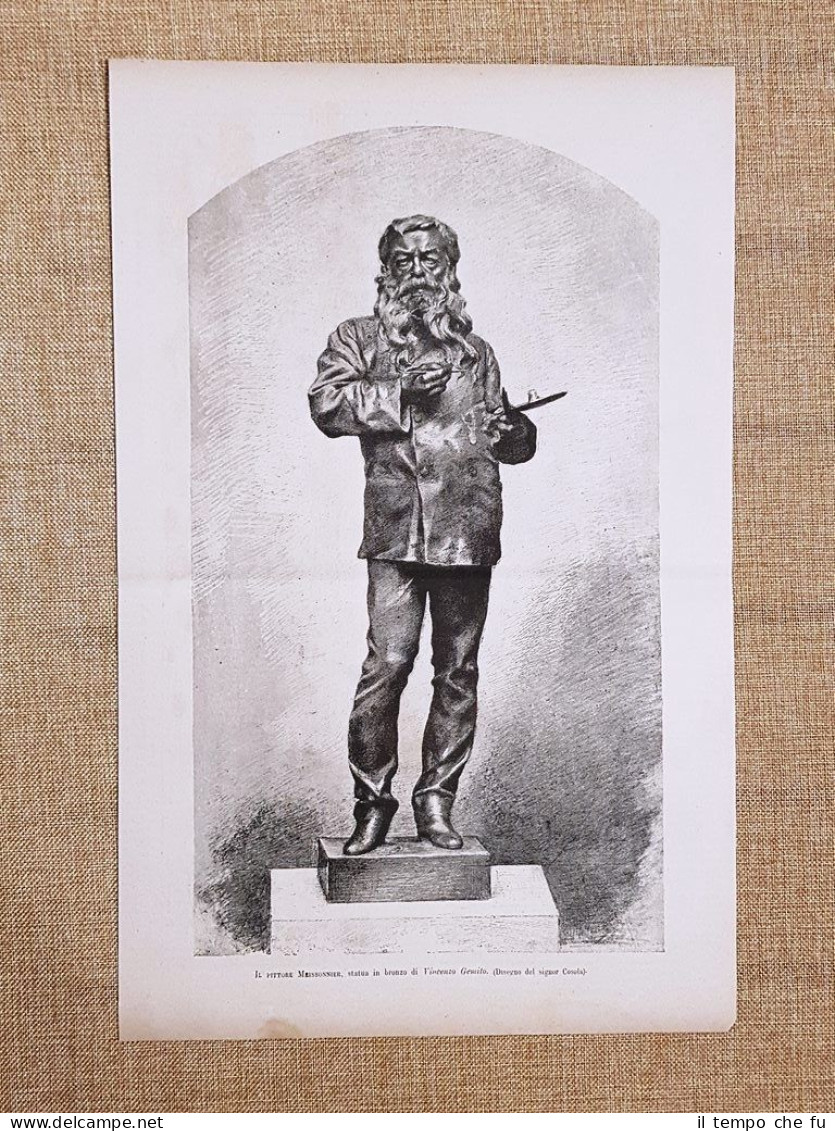 Il Pittore Meissonnier Statua In Bronzo Di Vincenzo Gemito Incisione Del 1881 - Before 1900