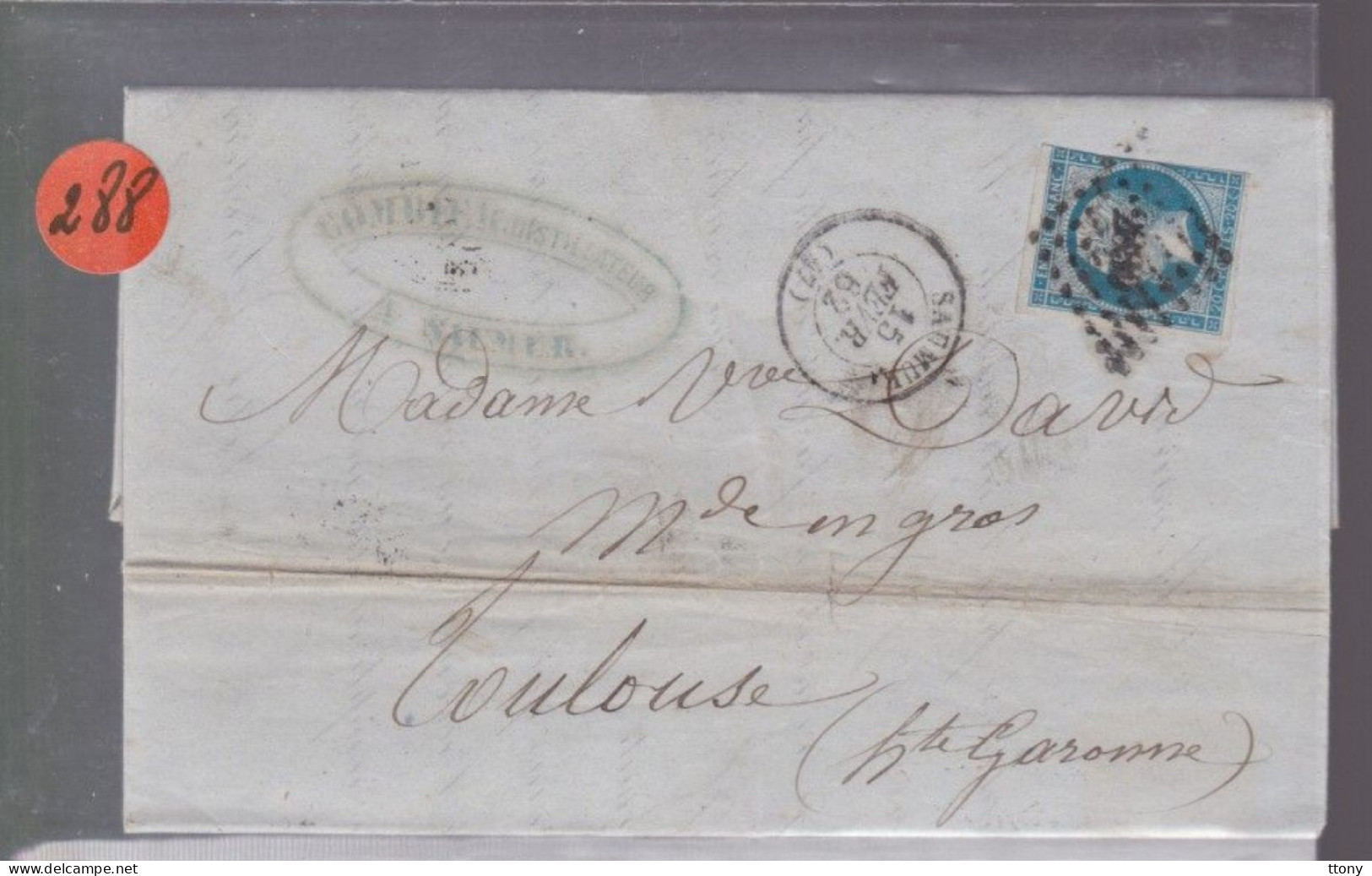 Un  Timbre  Napoléon III N° 14  20 C Bleu  Lettre  Saumur  1862   Destination Toulouse - 1849-1876: Période Classique