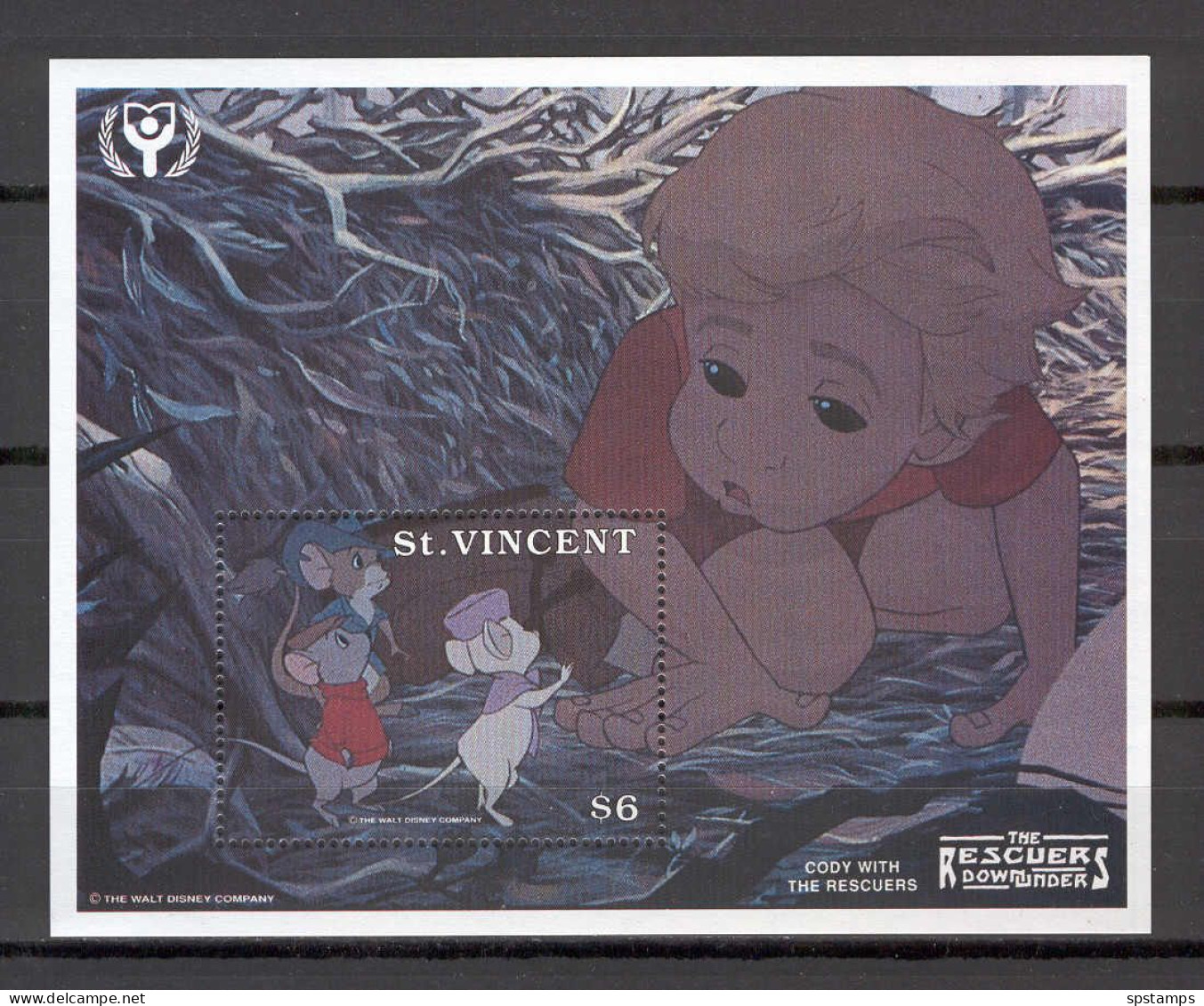 Disney St Vincent 1991 The Rescuers - Cody With The Rescuers MS MNH - Disney