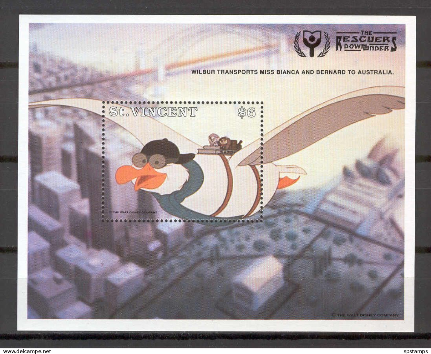 Disney St Vincent 1991 The Rescuers - WilburTransports Miss Bianca And Bernard To Australia MS MNH - Disney