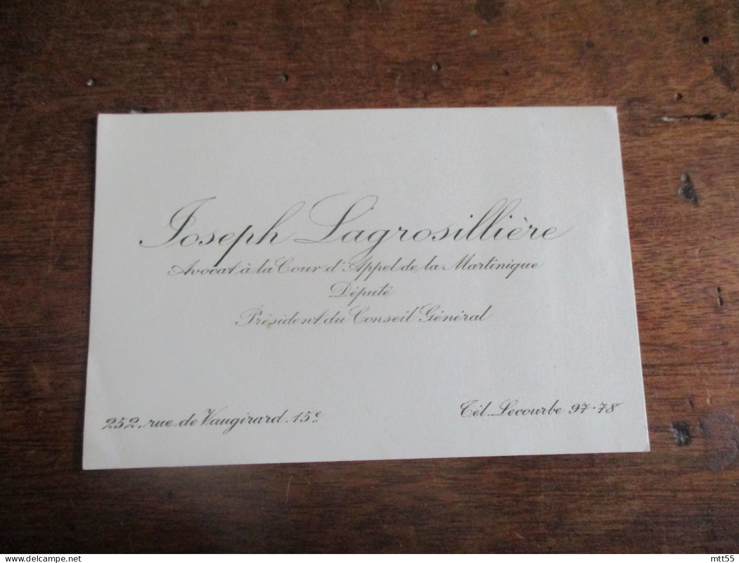 JOSEPH LAGROSILLIERE DEPUTE DE LA MARTINIQUE CARTE DE VISITE - Visiting Cards