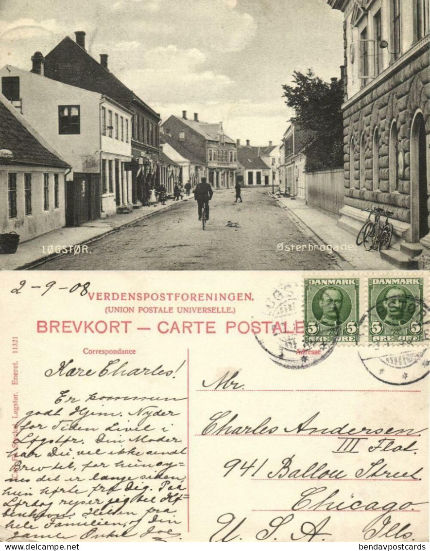 Denmark, LØGSTØR, Østerbrogade, Bike Bicycle (1908) Postcard - Dinamarca