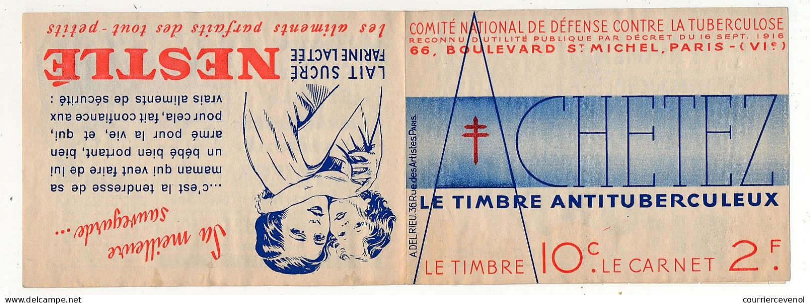 Carnet Anti-tuberculeux 1935 - 2 Fr - Le Timbre 10c (Complet, SANS GOMME) - Pubs Blédine, Blécao, Gibss, Fly-Tox, ... - Blocks Und Markenheftchen