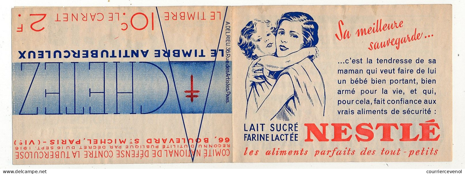 Carnet Anti-tuberculeux 1935 - 2 Fr - Le Timbre 10c (Complet, SANS GOMME) - Pubs Blédine, Blécao, Gibss, Fly-Tox, ... - Blocks & Sheetlets & Booklets