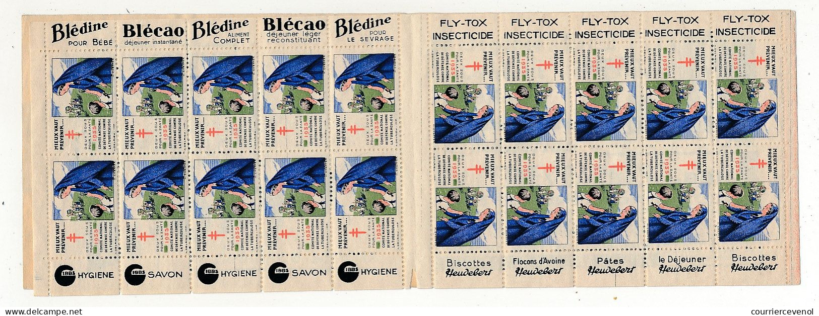 Carnet Anti-tuberculeux 1935 - 2 Fr - Le Timbre 10c (Complet, SANS GOMME) - Pubs Blédine, Blécao, Gibss, Fly-Tox, ... - Blocks & Sheetlets & Booklets