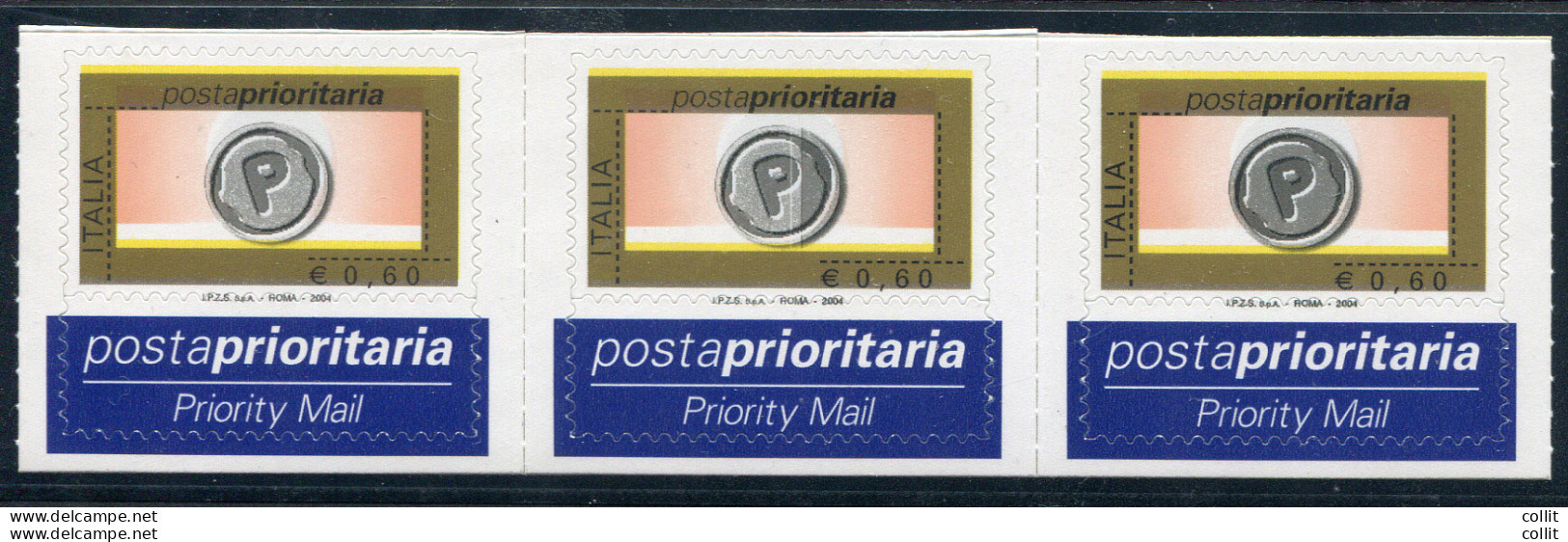 2004 Posta Prioritaria € 0.60 Striscia Varietà Stampa Del Centro - Errors And Curiosities