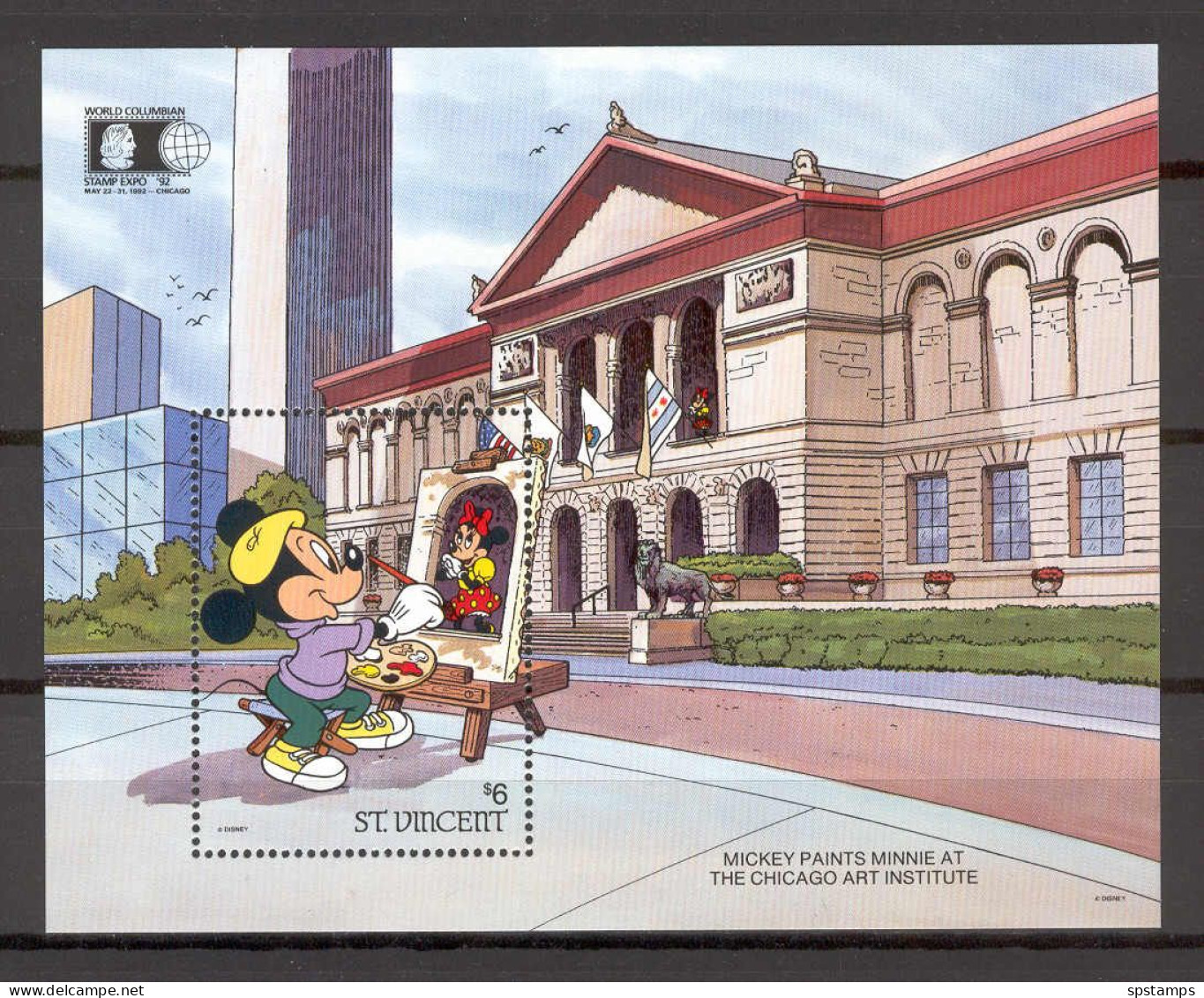 Disney St Vincent 1992 Mickey Paints Miinie At The Chicago Art Institute MS MNH - Disney