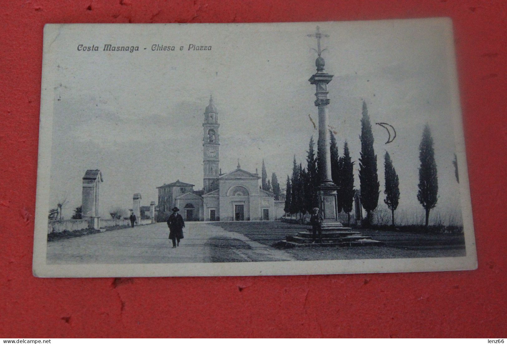 Lecco Costa Masnaga La Chiesa E La Piazza Animata 1933 Ed. Panzeri - Lecco