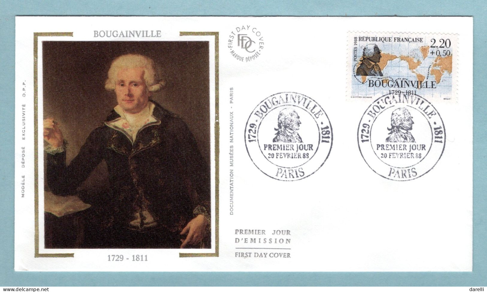 FDC France 1988 - Les Grands Navigateurs - Bougainville - YT 2521 - Paris (soie) - 1980-1989