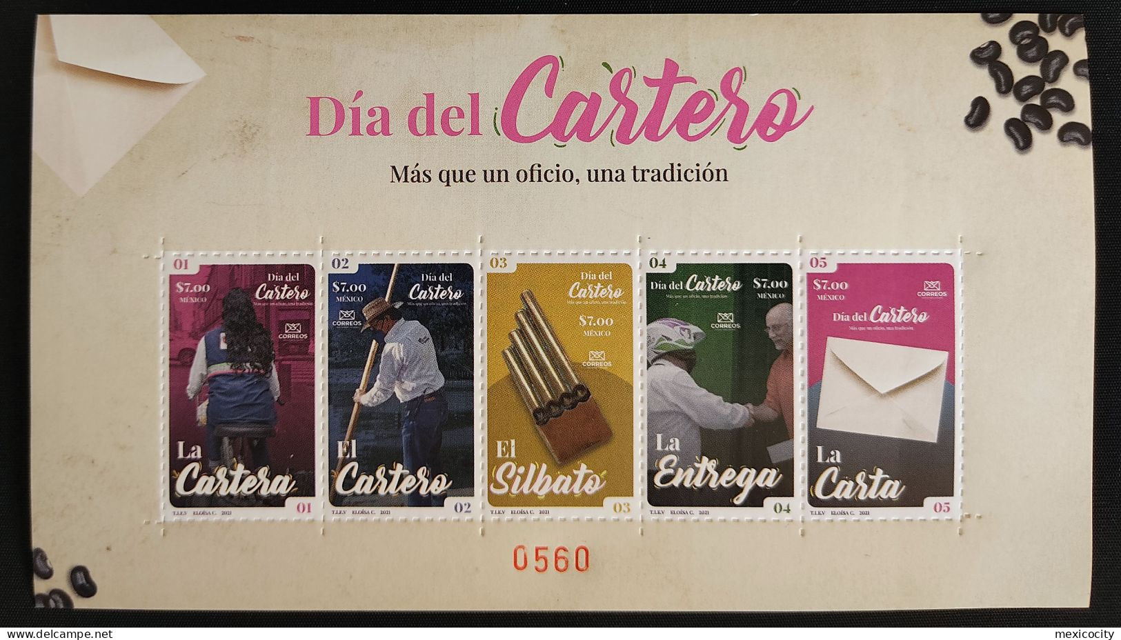 MEXICO 2021 CARTER DAY - Carter W/ Covid Mask 5 Stamp Self Adh. BLOC COLLECTOR Mint + See Img. - México
