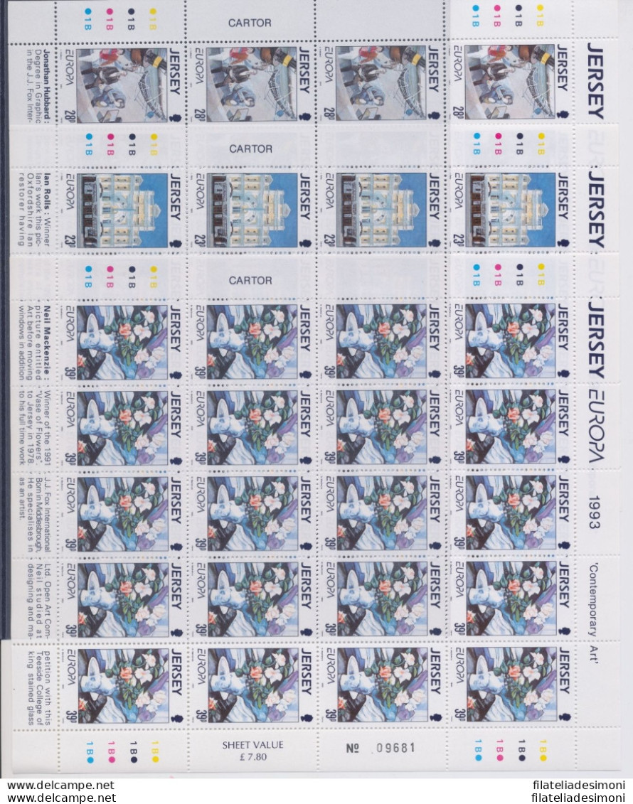 1993 EUROPA CEPT Jersey 3  Minifogli &quot;Arte Contemporanea&quot; MNH** - Altri & Non Classificati