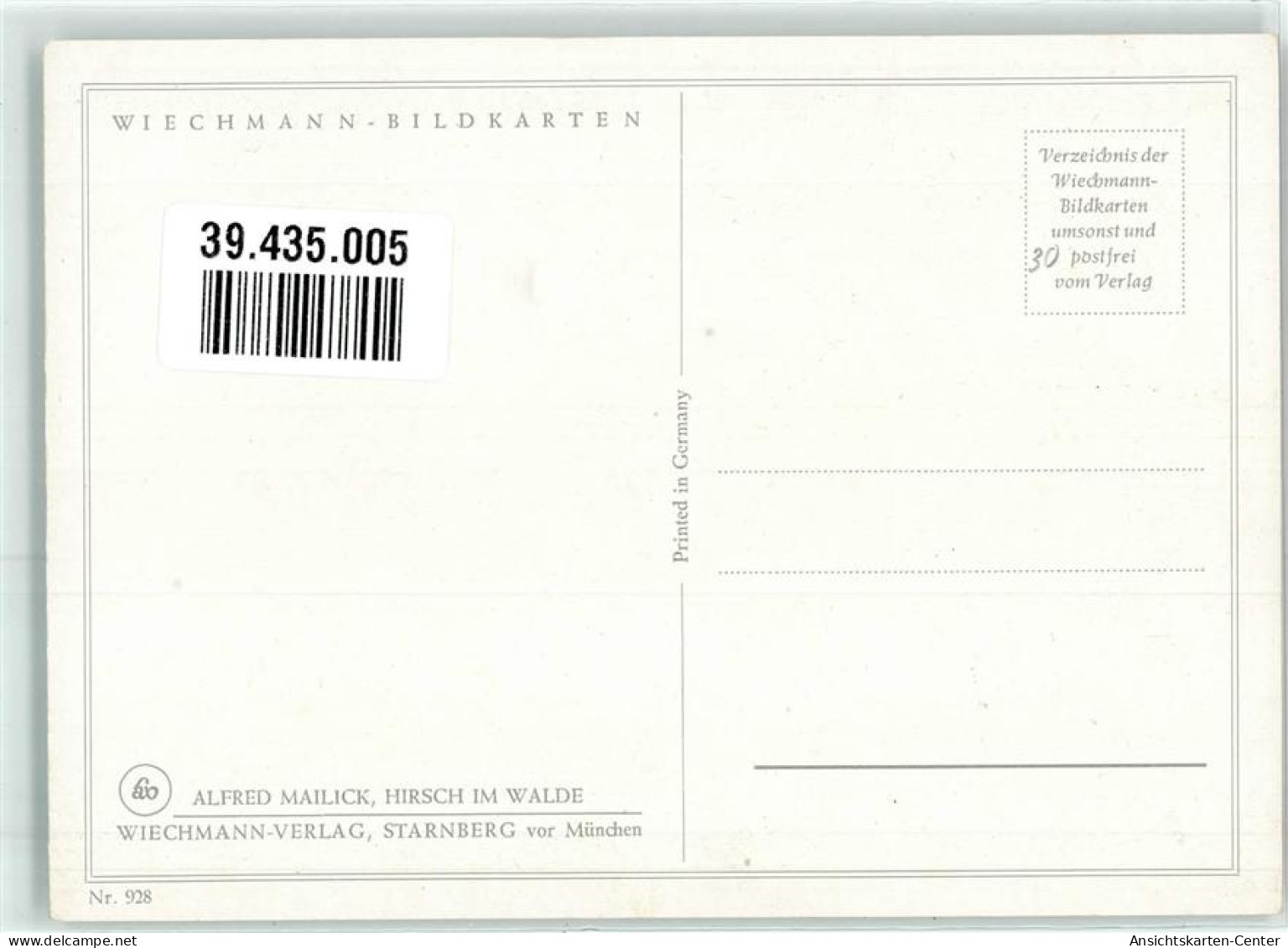 39435005 - Hirsch Im Walde Verlag Wiechmann Nr.928 - Kley