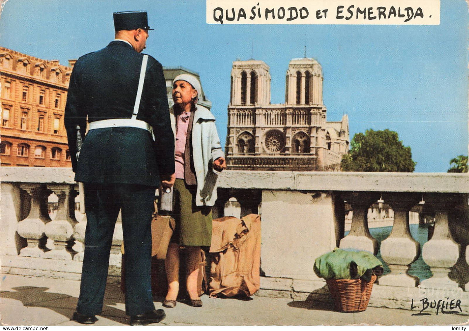 75 Paris Notre Dame Quasimodo Et Esmeralda Photo Louis Buffier CPSM GF Policier - Notre Dame De Paris