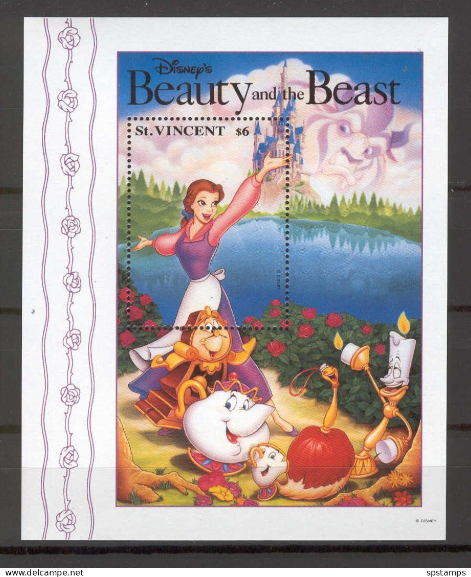 Disney St Vincent 1992 Beauty And The Beast #4 MS MNH - Disney
