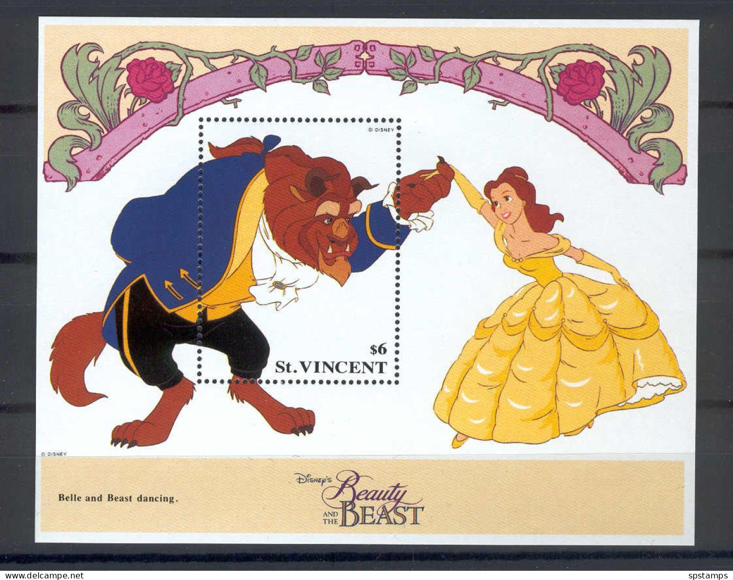 Disney St Vincent 1992 Beauty And The Beast #5 MS MNH - Disney