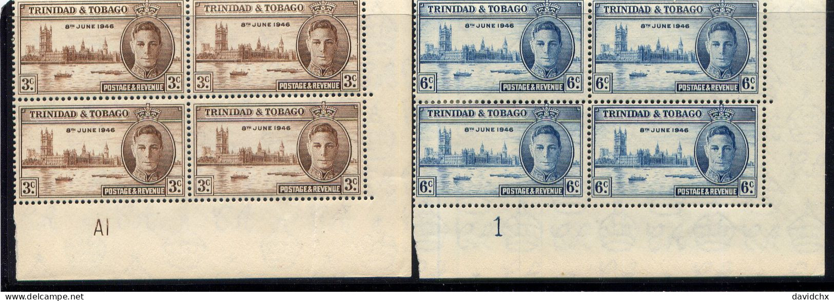 BRITISH EMPIRE, 1946 PEACE ISSUE, 5 DIFFERENT PLATE BLOCK SETS, MLH - Nigeria (...-1960)