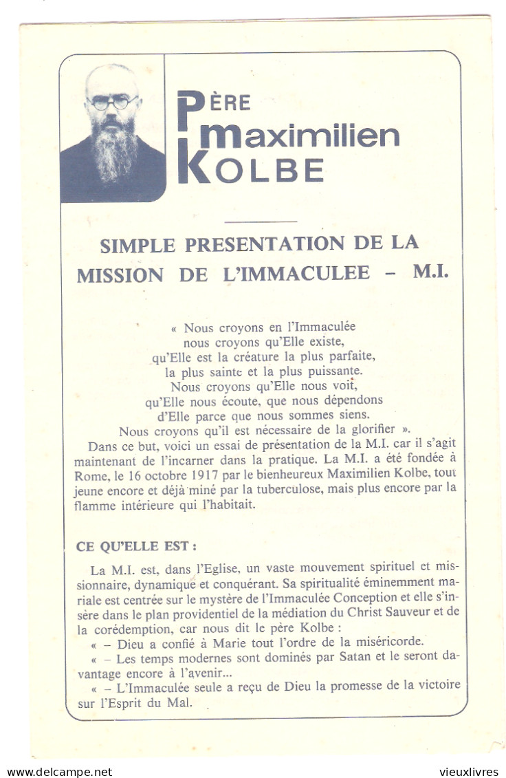 Père Maximilien Kolbe Simple Présentation De La Mission De L'Immaculée M.I. - Christianisme - Catholique - Zonder Classificatie