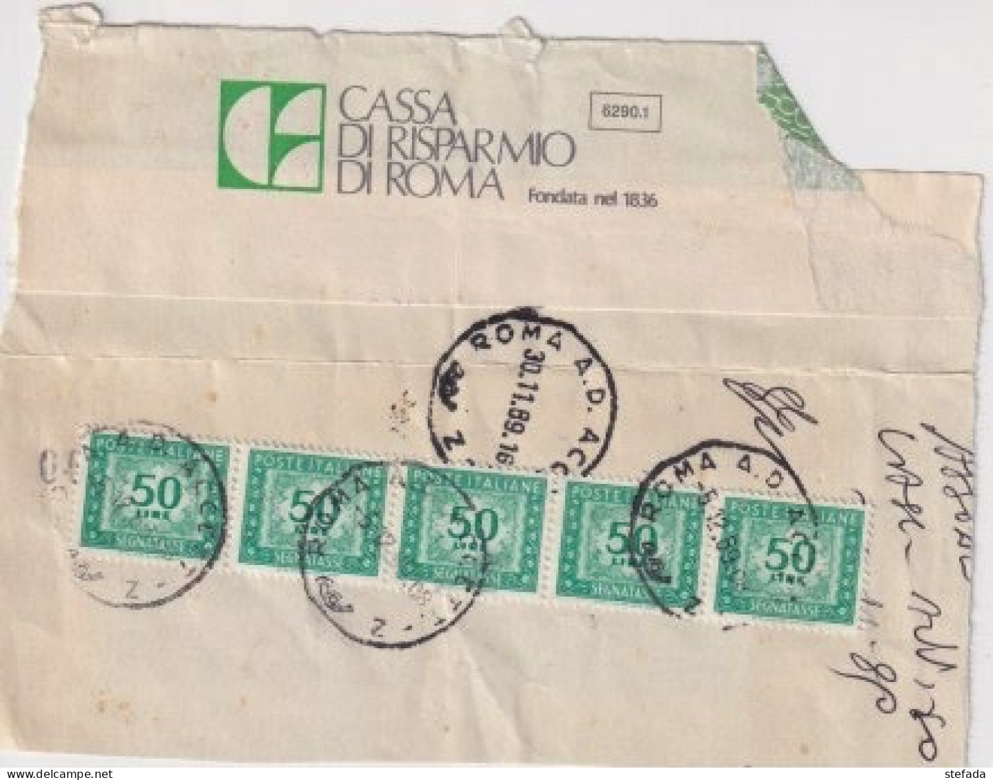 1989 Italia  SegnatasseTimbro Striscia Di Cinque Su Lettera - 1981-90: Afgestempeld