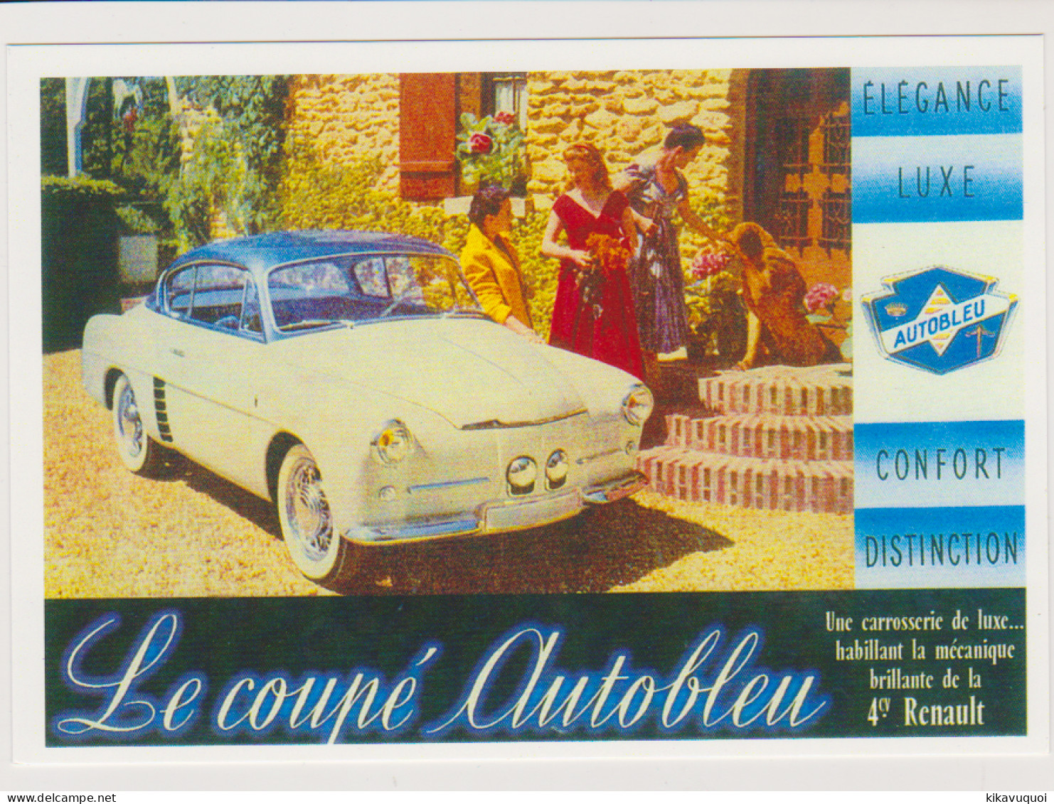 RENAULT 4CV COUPE AUTOBLEU LUXE - CARTE POSTALE 10X15 CM NEUF - Moto