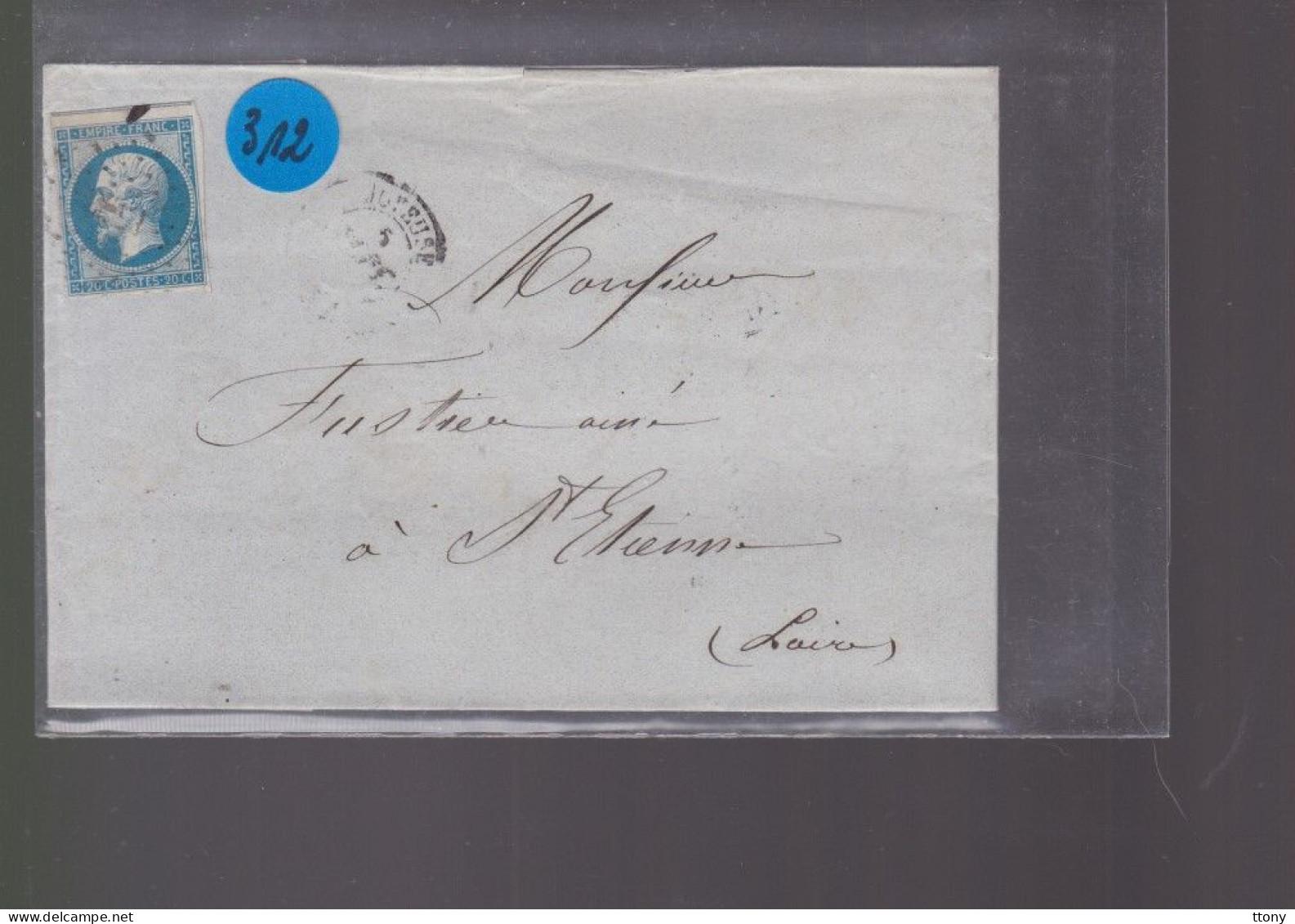 Un  Timbre  Napoléon III N° 14  20 C Bleu  Lettre  Cachet  Joyeuse    1862  Destination  St- Etienne - 1862 Napoleone III