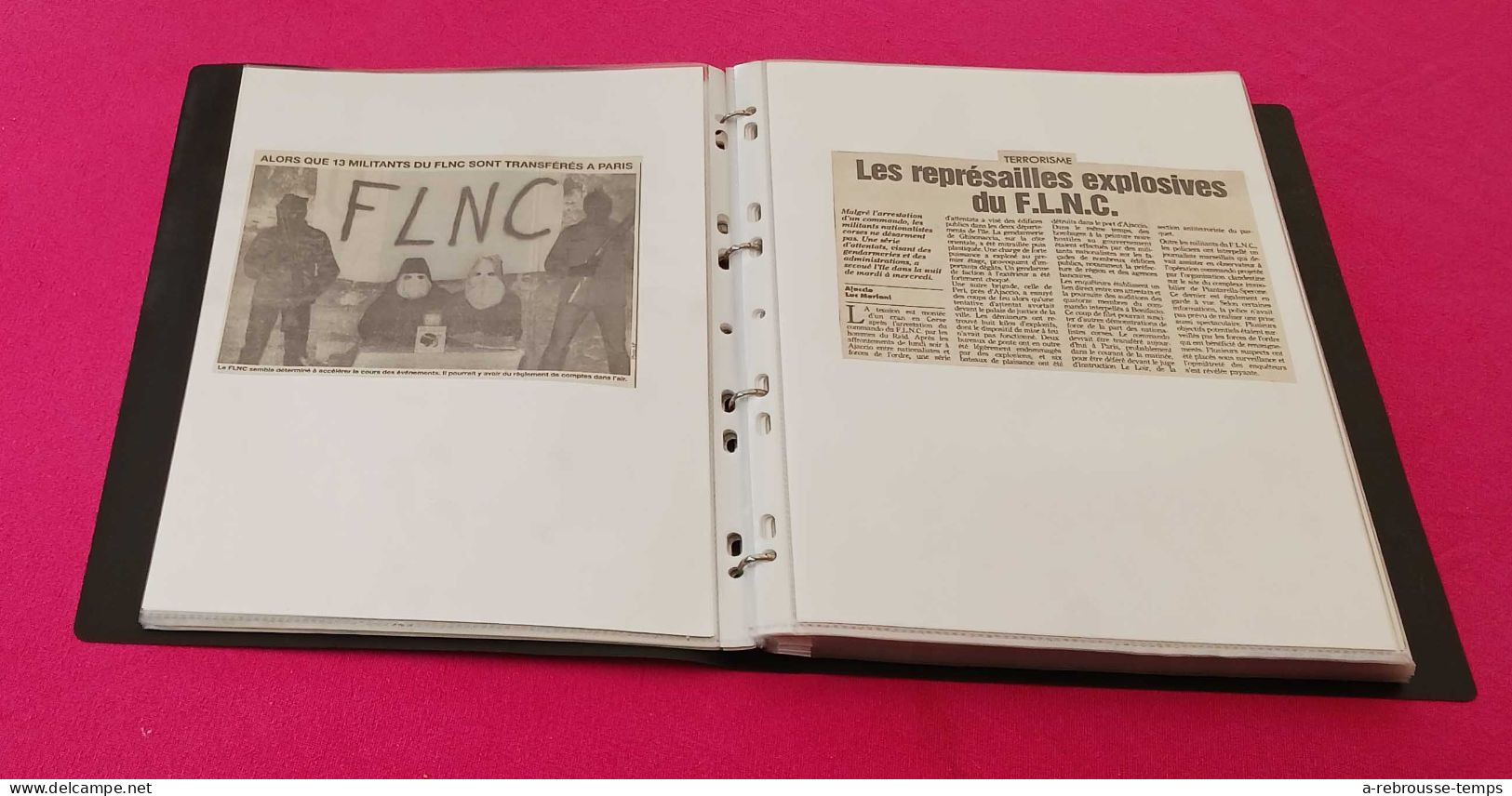 CORSE- FLNC Attentats Nationalisme Police-classeur de + de 80 articles de presse originaux -Années 1994-1995-1996-Tb