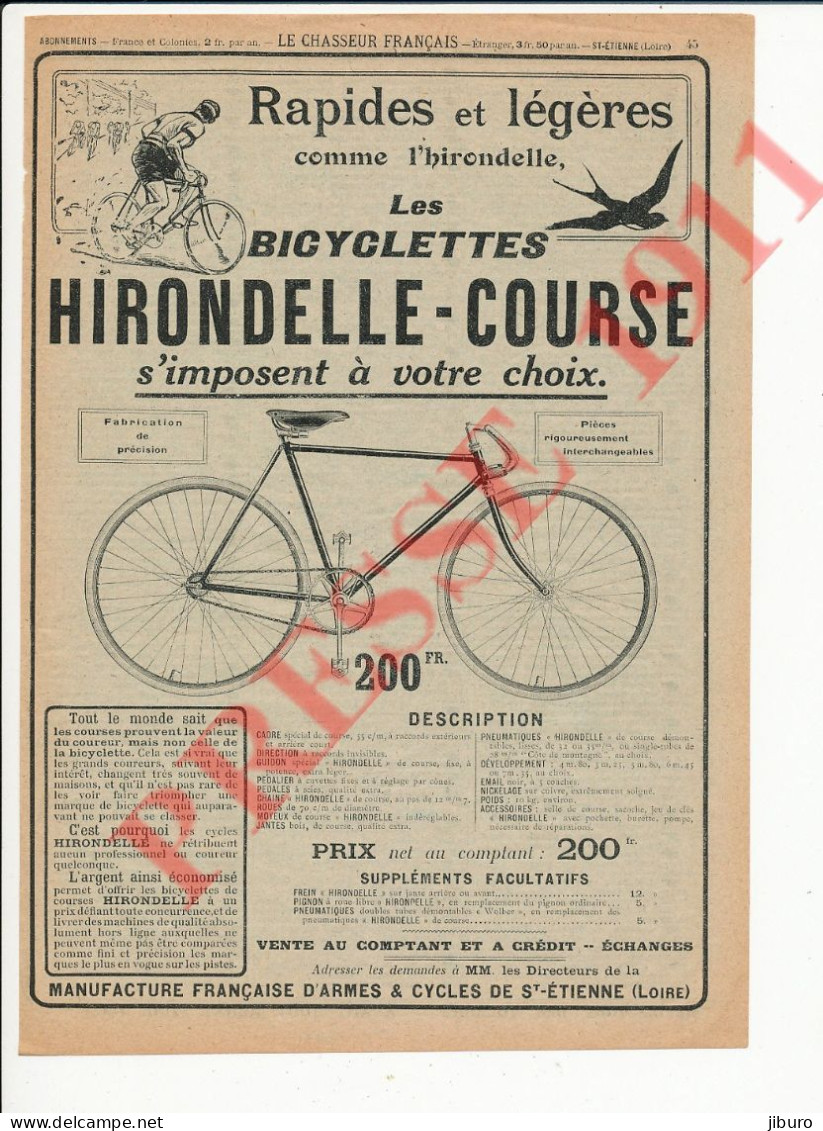 Publicité 1911 Bicyclettes Hirondelle Course Vélo Sport Bicyclette - Werbung