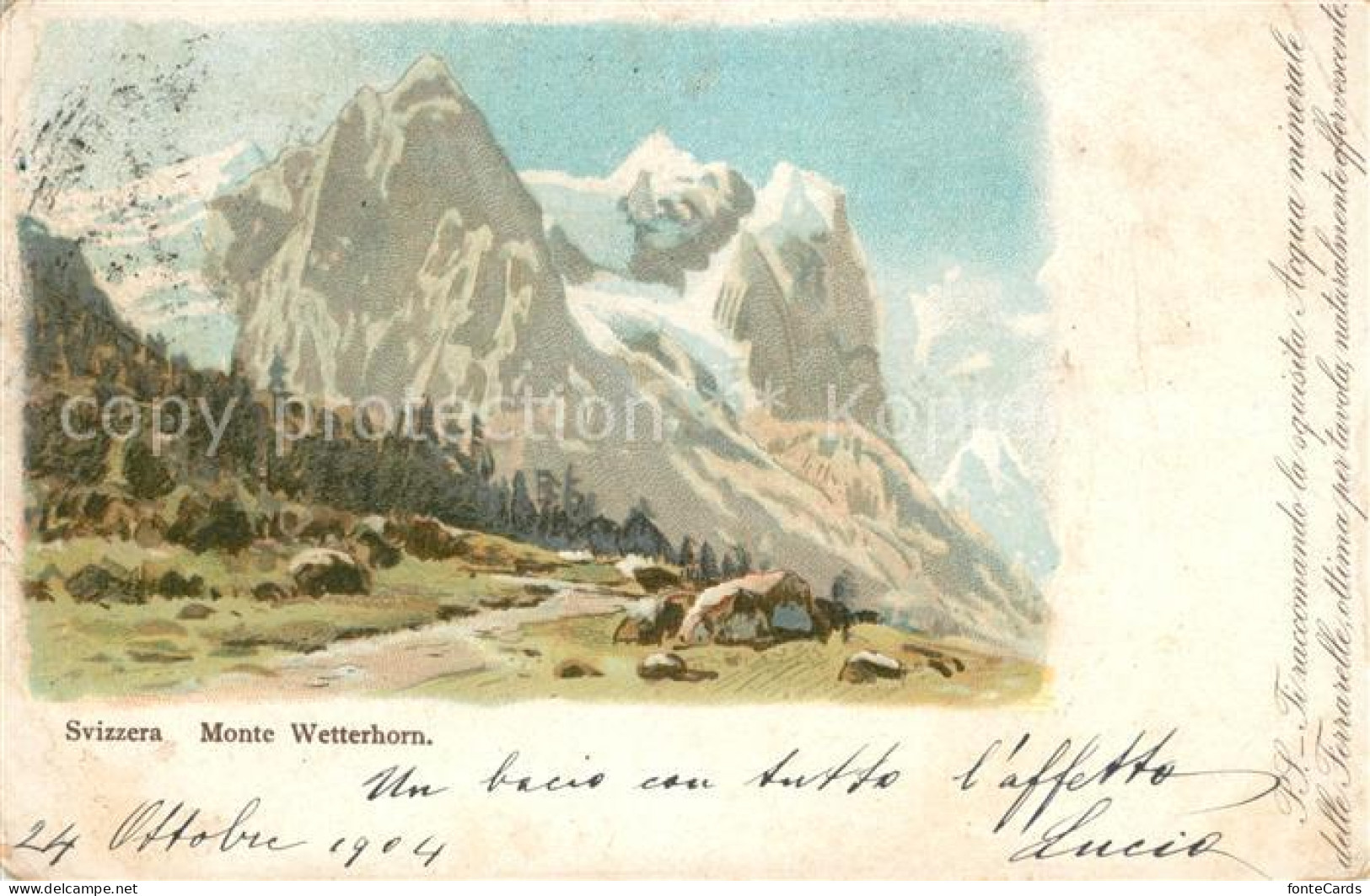 13018193 Wetterhorn Lauterbrunnen Gebirgspanorama Berner Alpen Litho Wetterhorn  - Andere & Zonder Classificatie